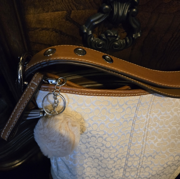 Coach Signature Cream and Brown Crossbody Bag #10944 - Picture 3 of 12